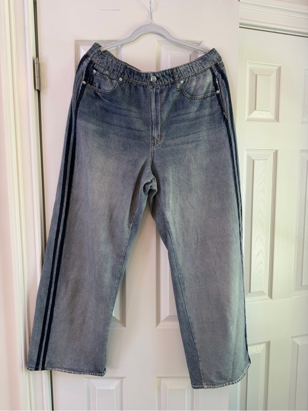 rag & bone miramar track pants Light Blue Denim Jeans with Dark Side Stripe